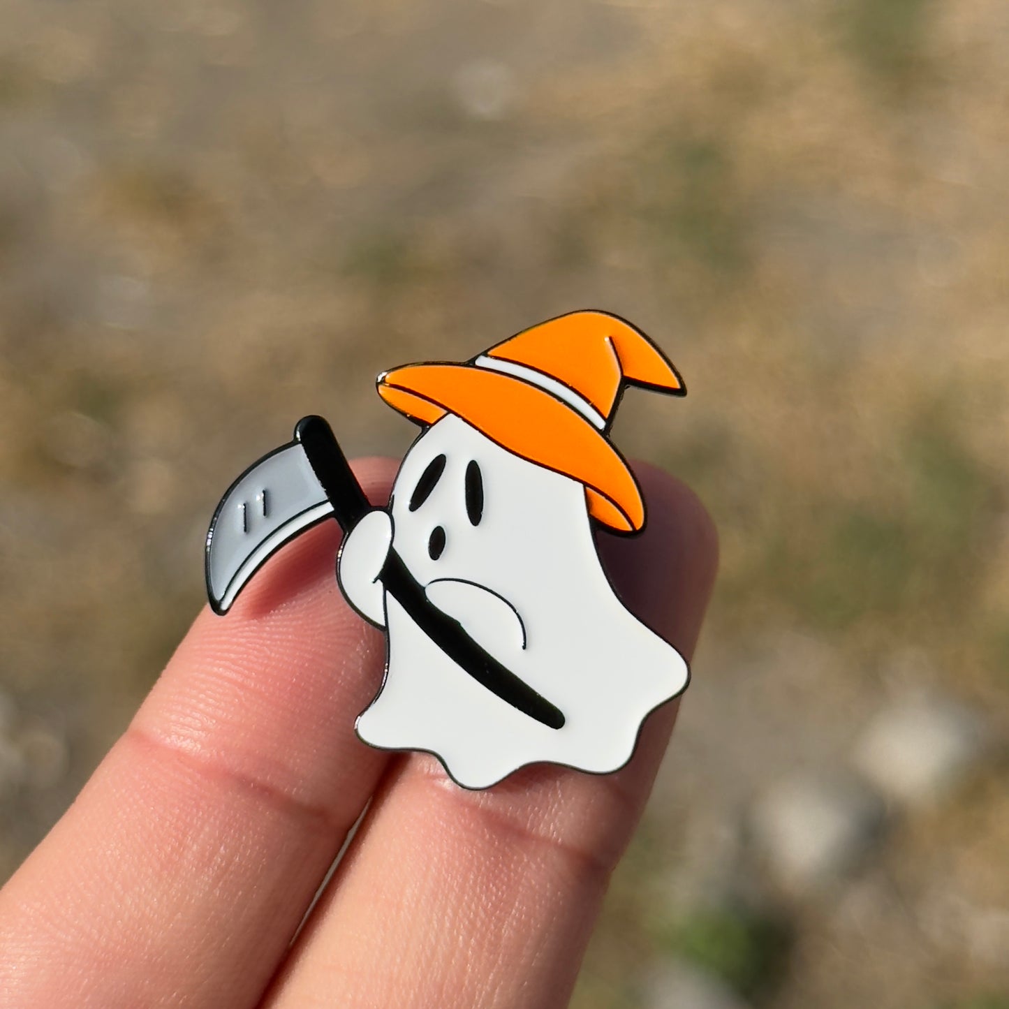 Orange hat Ghost pin