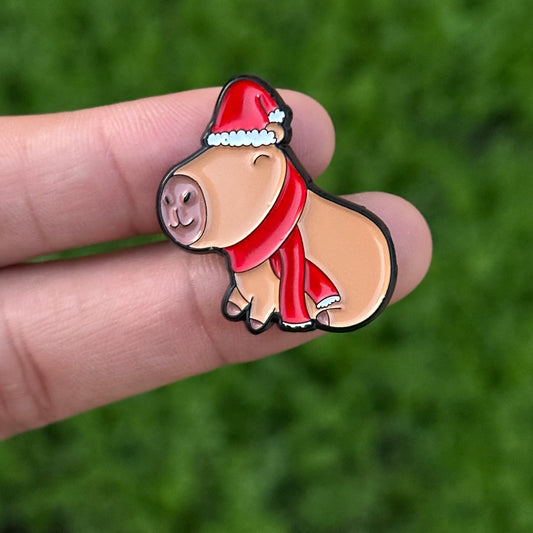Christmas capybara pin