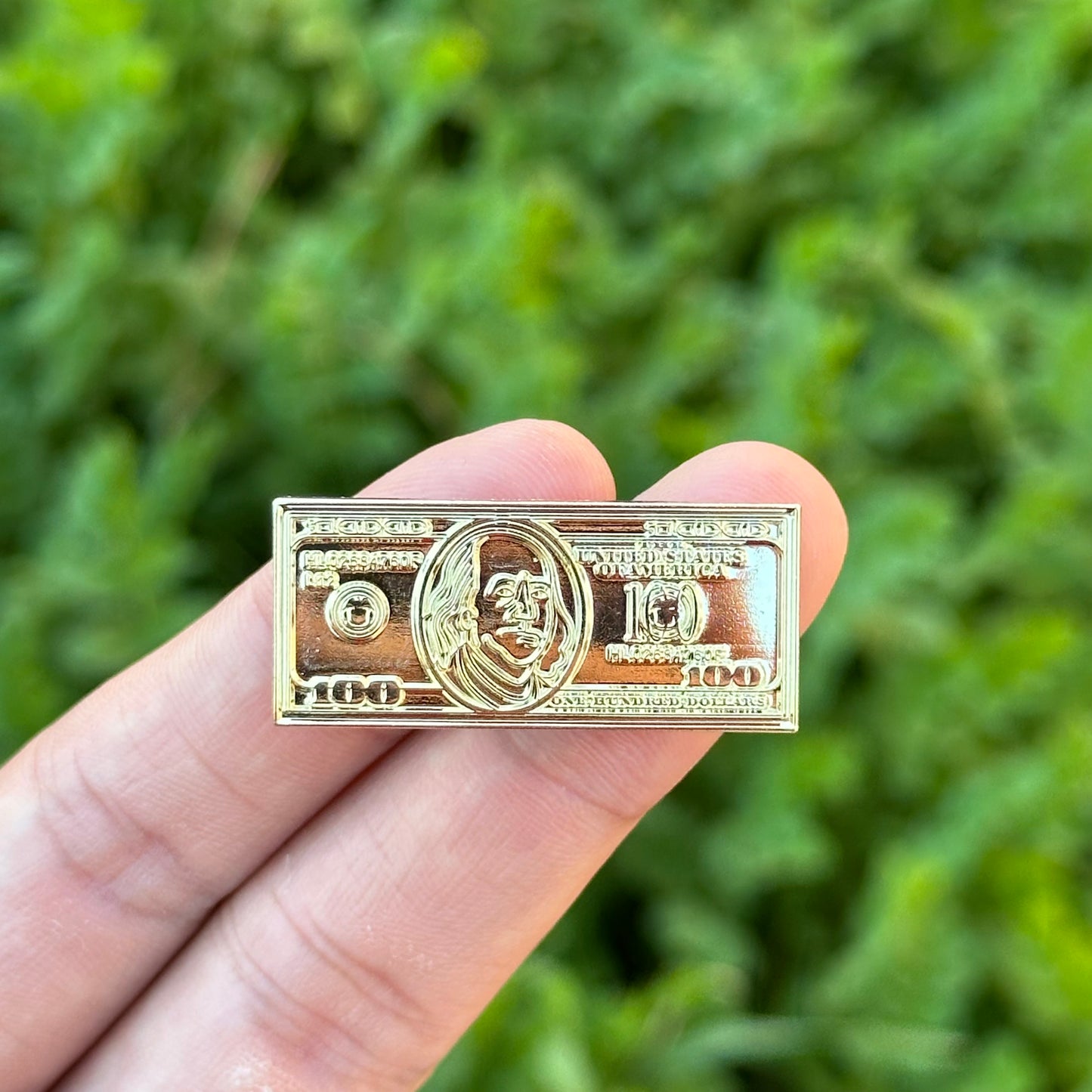 Golden $100 pin